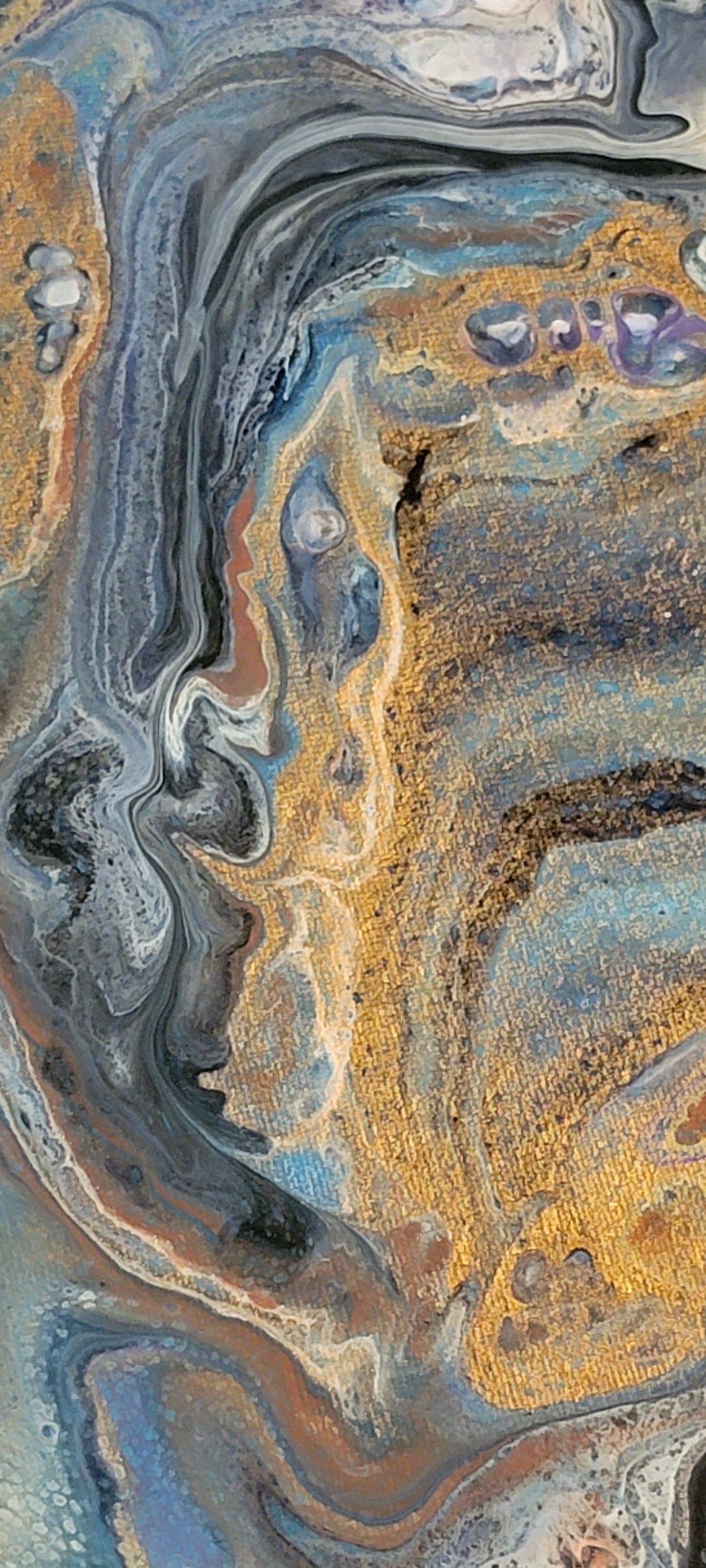 Original Fluid Art Painting "Abalone Shell" – Flip Cup Acrylic Pour on Canvas, Oceanic Metallics