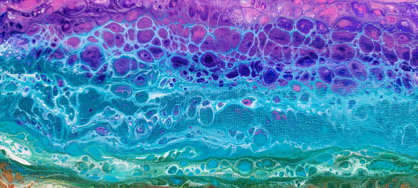 Vibrant 12x12" Abstract Acrylic Pour & Swipe Painting on Stretched Canvas – Rainbow Horizon