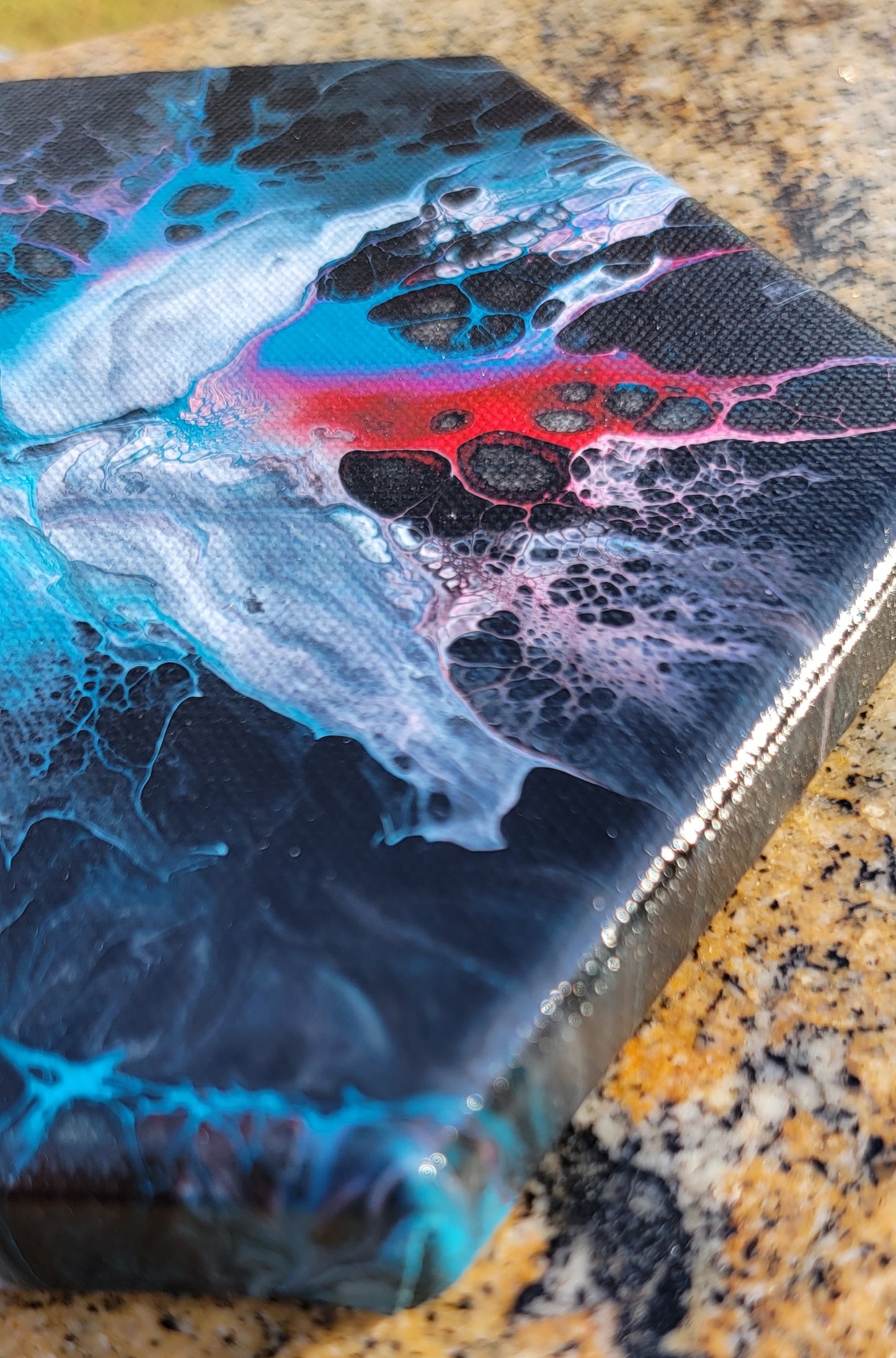 Poured Acrylic painting 8" Hexagon