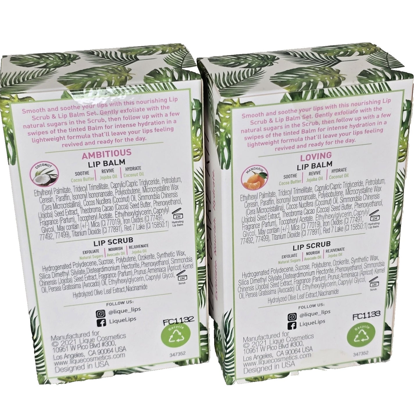 LIQUE 2-Pack Lip Care Kit Balm & Scrub Sets Ambitious + Loving Hydrate Exfoliate