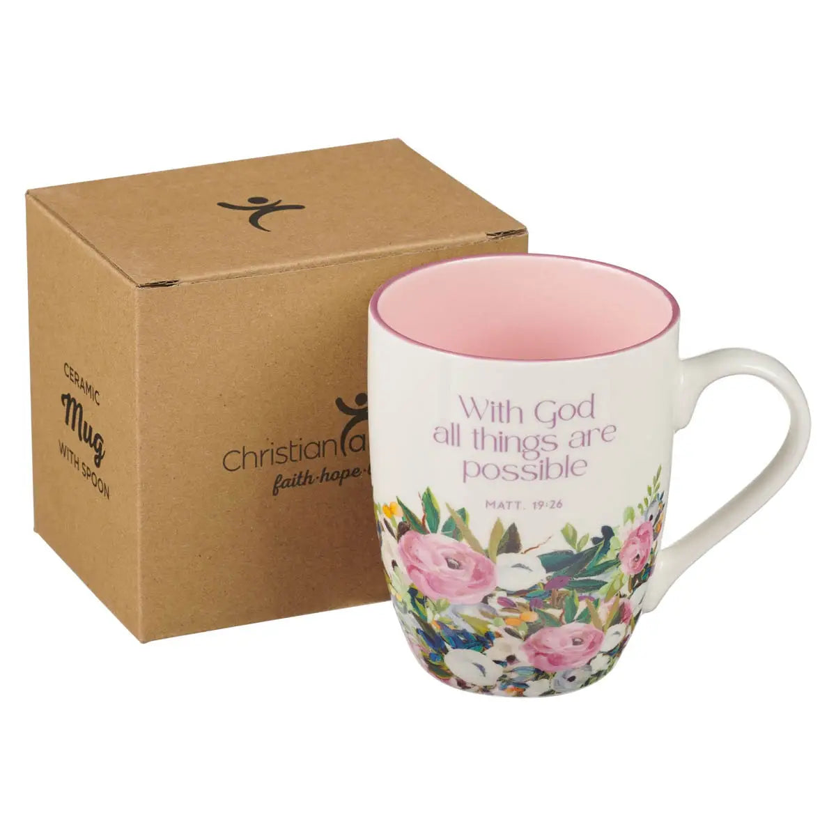 Ceramic Coffee Mug - Multi Floral Purple With God Matt. 19:26