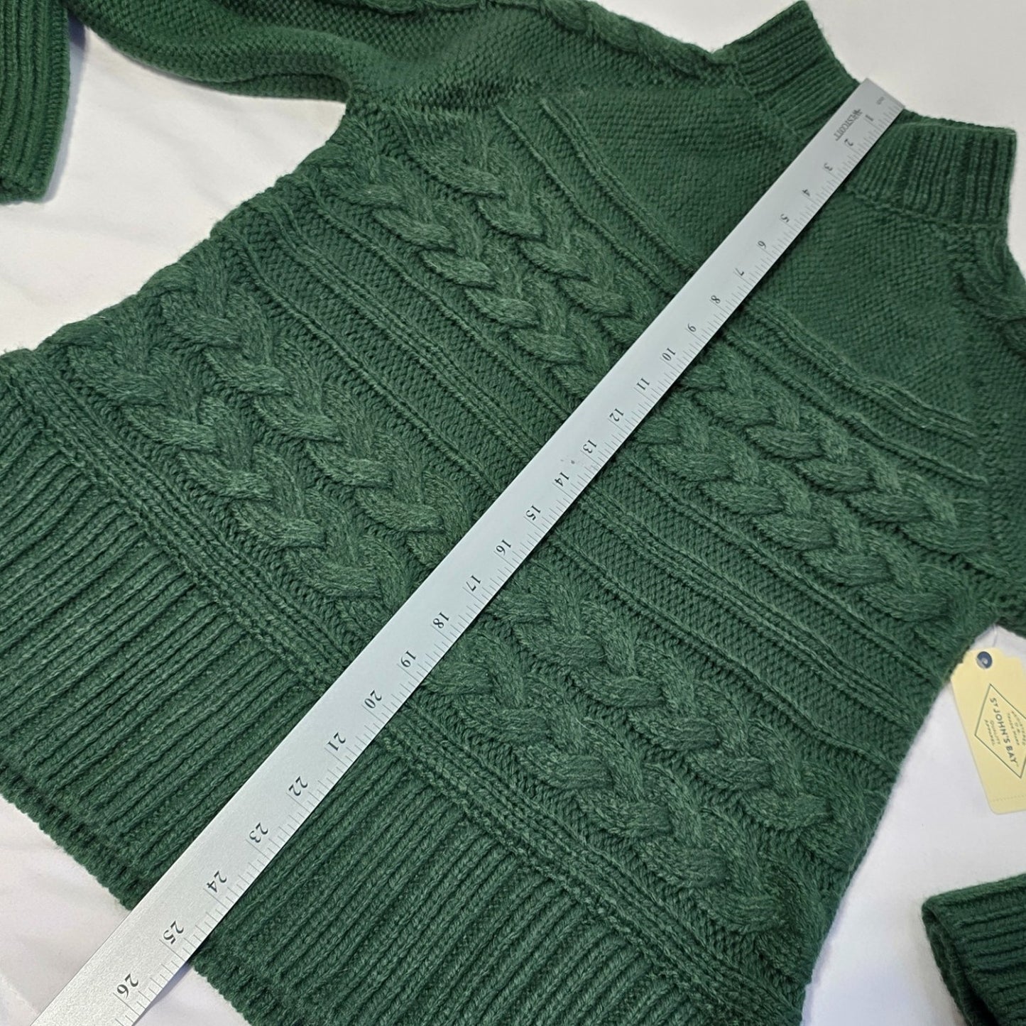 St. John’s Bay Women’s Cable Knit Sweater Mock Green Medium NWT Yosemite Pine