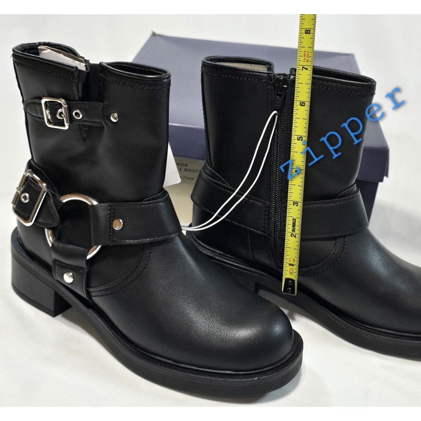 Universal Thread Connor Black Ankle Boots Size 6 Memory Foam Buckle Moto Boot