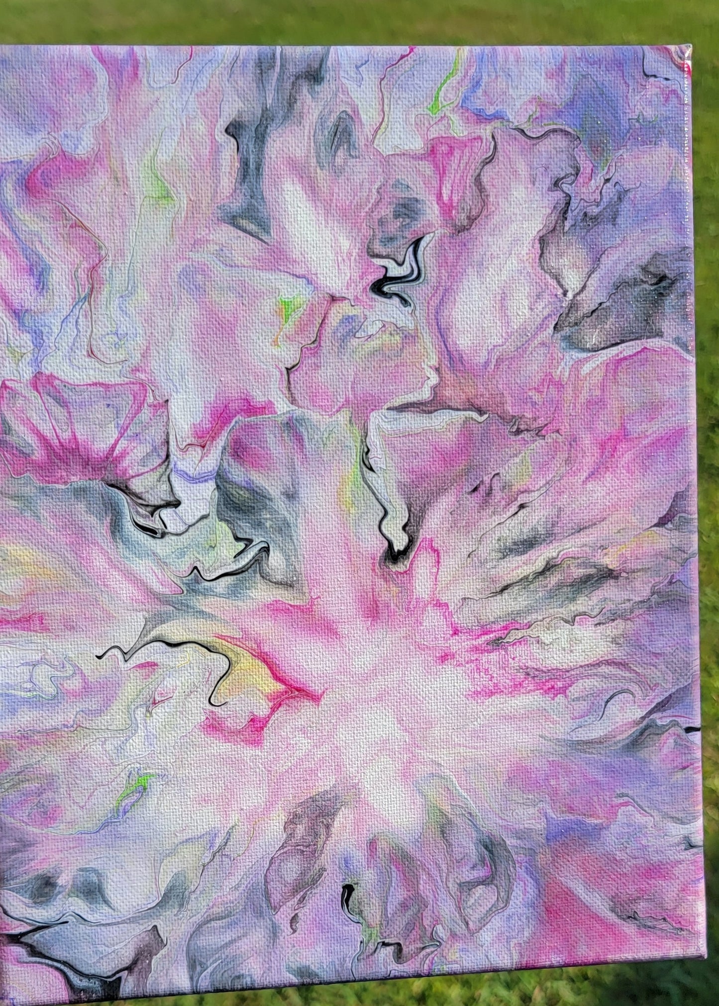 Pink Garden Poured Acrylic painting 8"x10"