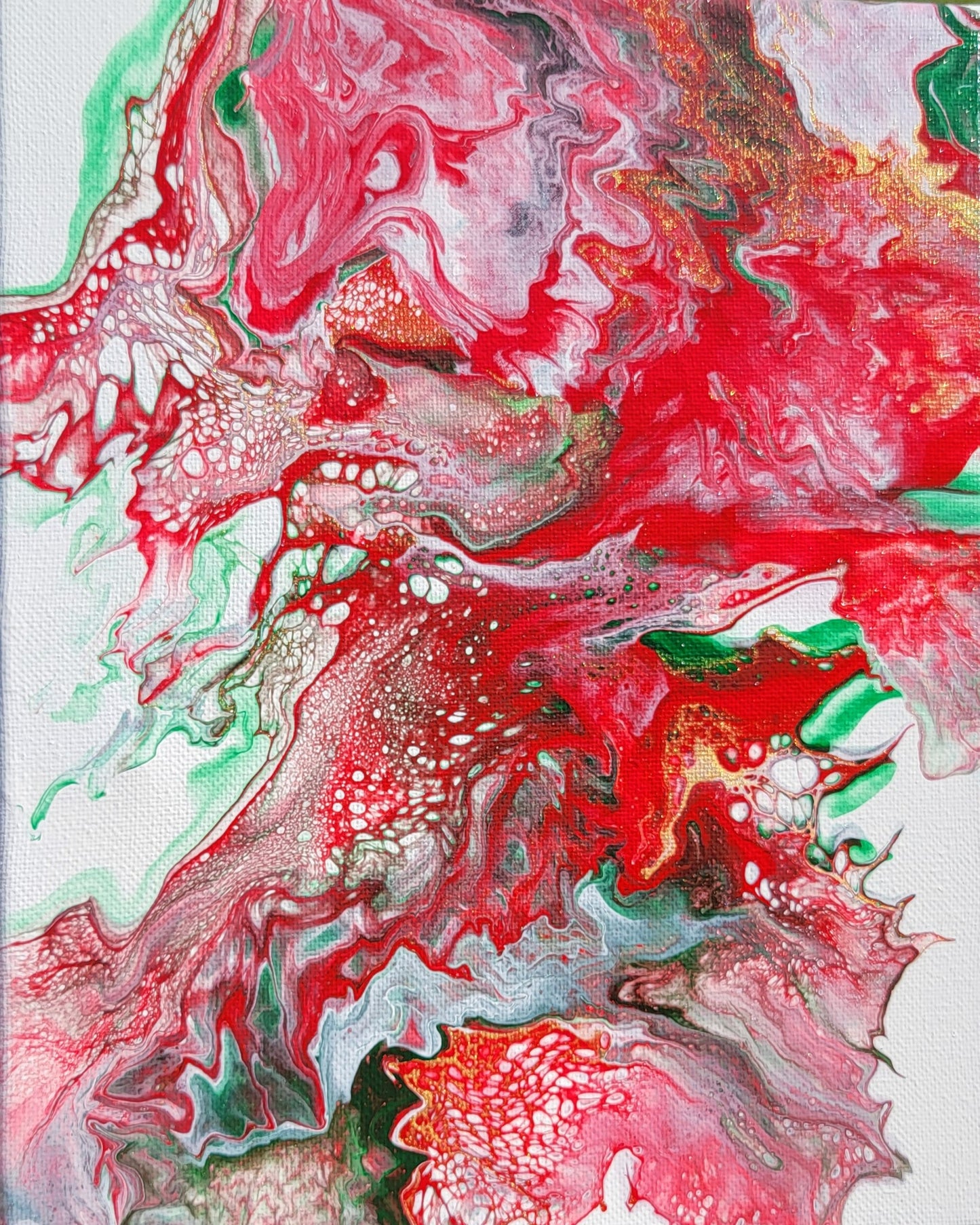 Red Raspberry Splash Poured Acrylic painting 8"x10"