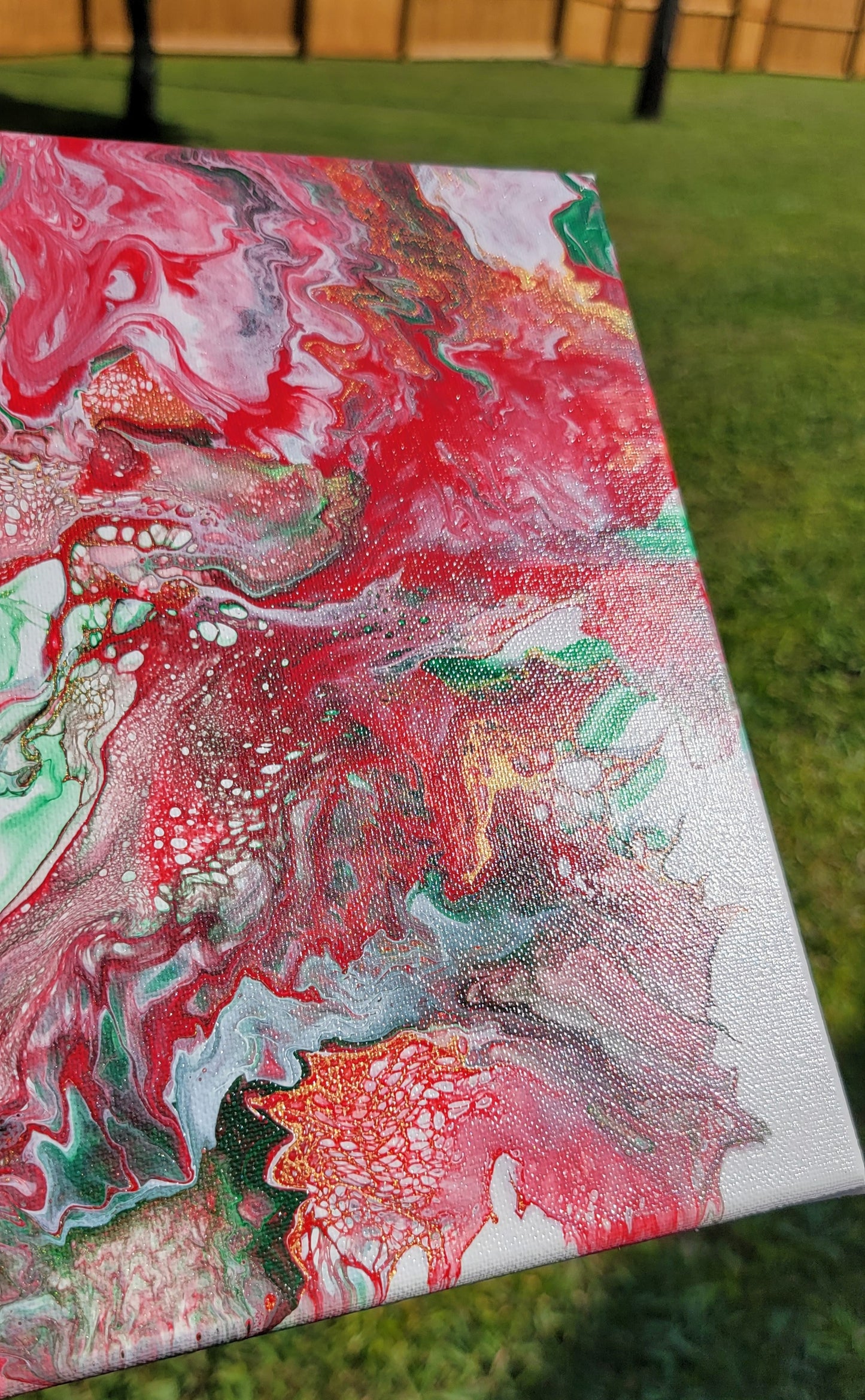 Red Raspberry Splash Poured Acrylic painting 8"x10"