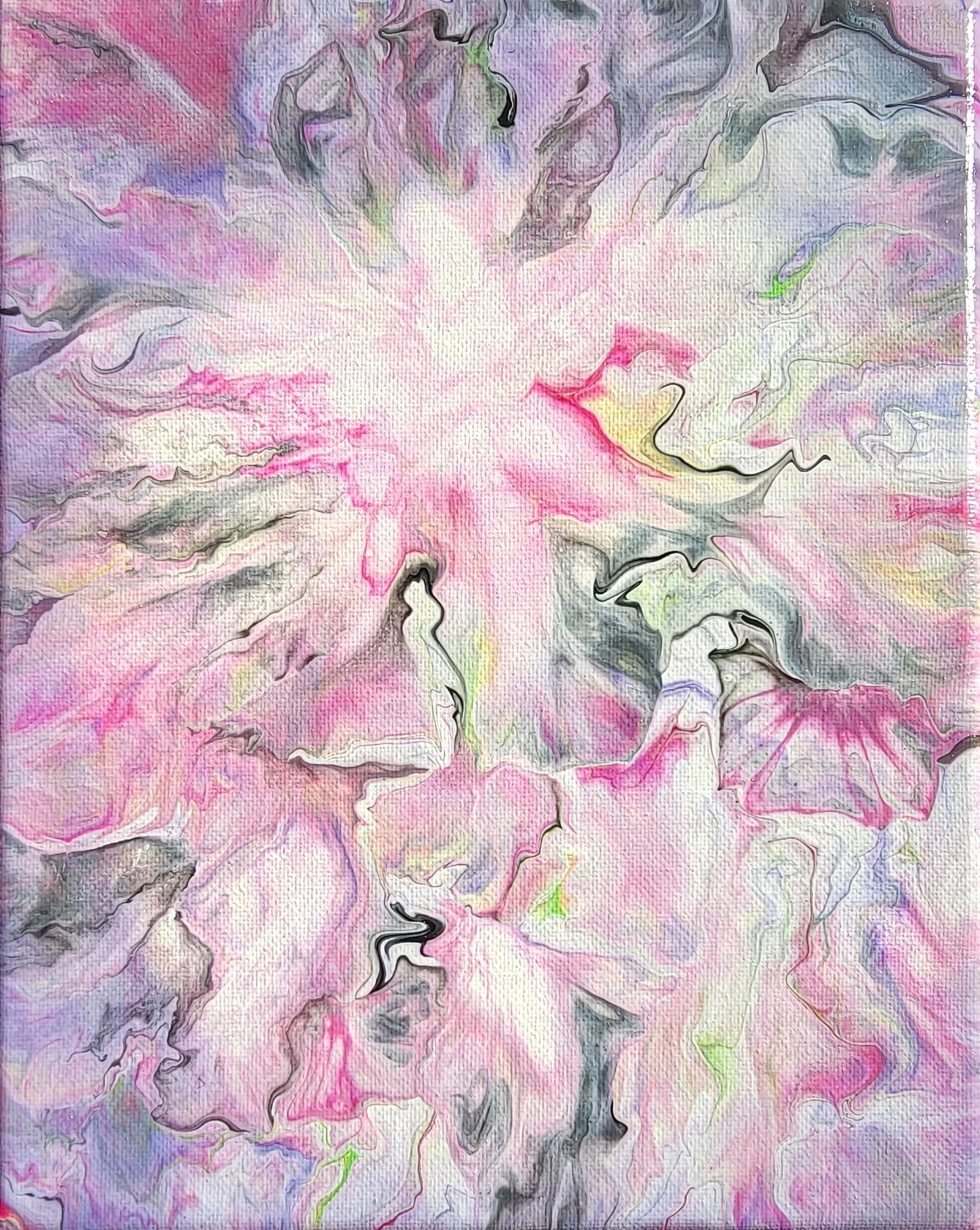 Pink Garden Poured Acrylic painting 8"x10"