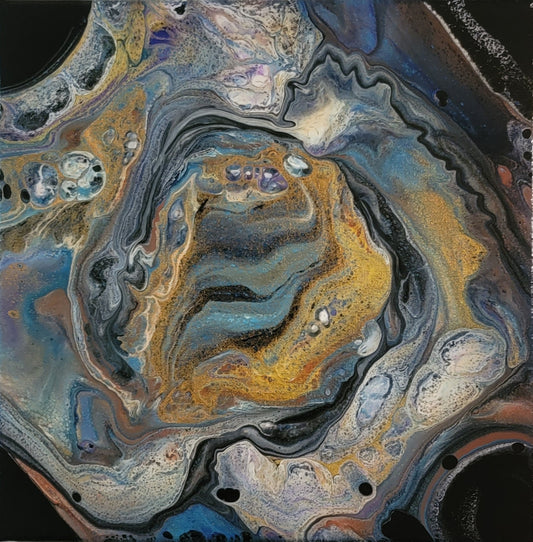 Original Fluid Art Painting "Abalone Shell" – Flip Cup Acrylic Pour on Canvas, Oceanic Metallics