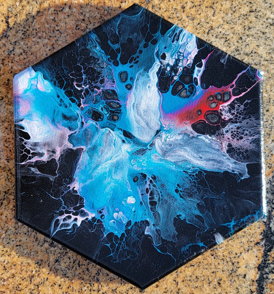Poured Acrylic painting 8" Hexagon