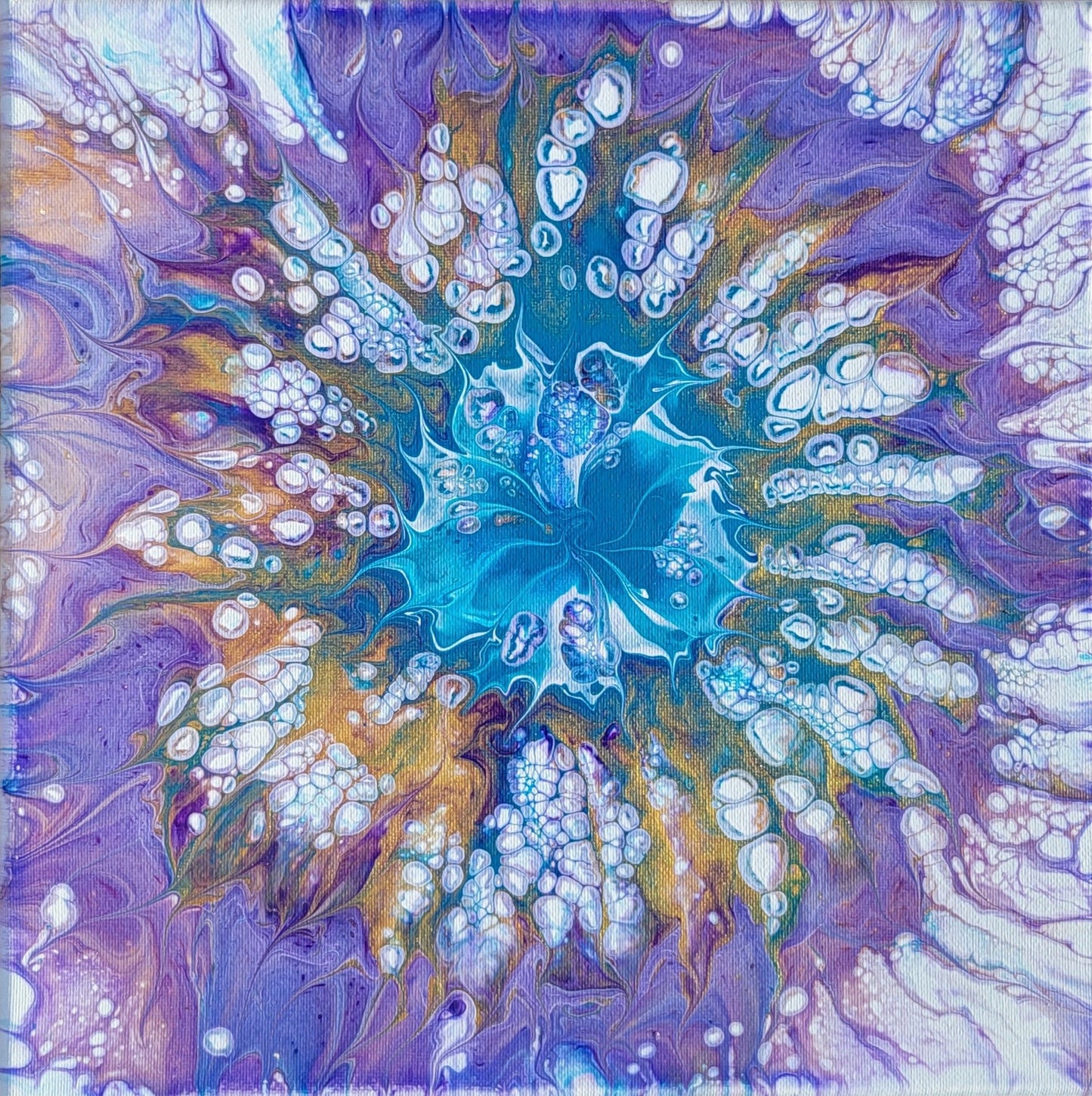 Original Fluid Acrylic Painting “Cosmic Bloom” – 12"x12" Spin Technique Abstract on Canvas