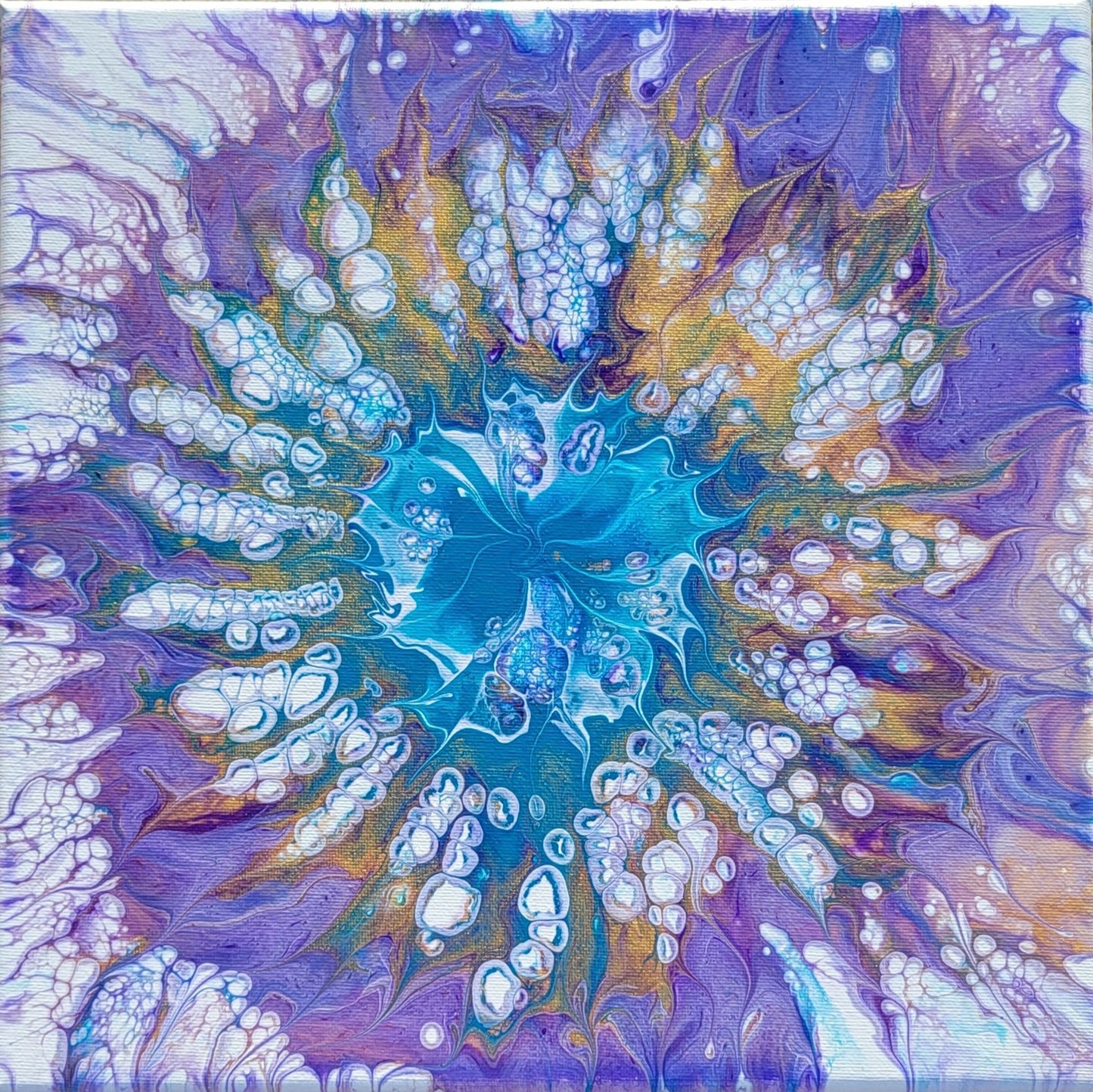 Original Fluid Acrylic Painting “Cosmic Bloom” – 12"x12" Spin Technique Abstract on Canvas