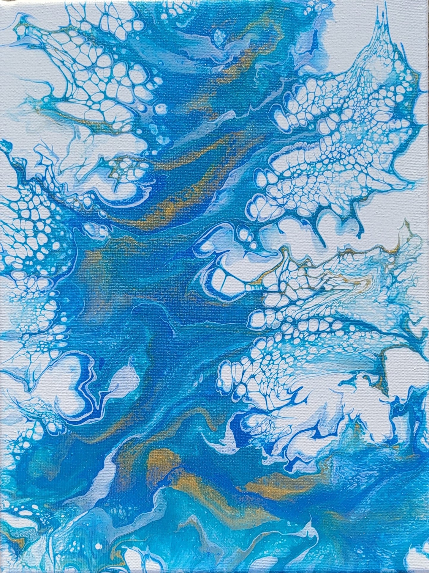 Dancing Waters 9x12” Dutch Pour Original Acrylic Painting – Ocean Abstract Art