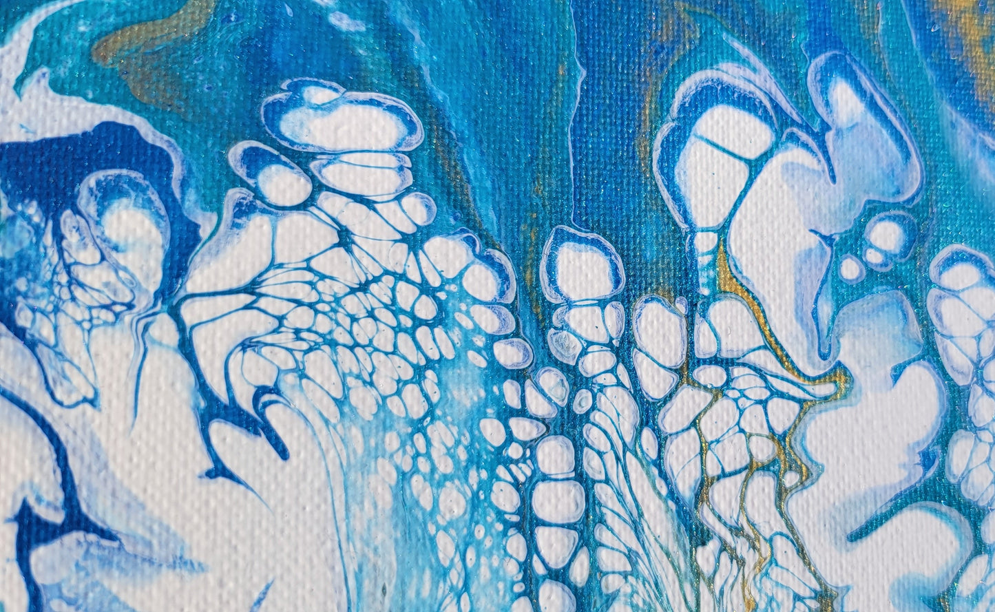 Dancing Waters 9x12” Dutch Pour Original Acrylic Painting – Ocean Abstract Art