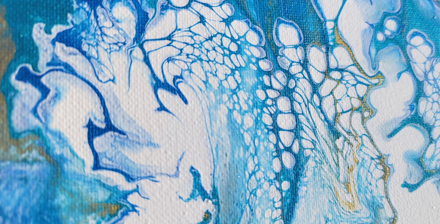 Dancing Waters 9x12” Dutch Pour Original Acrylic Painting – Ocean Abstract Art