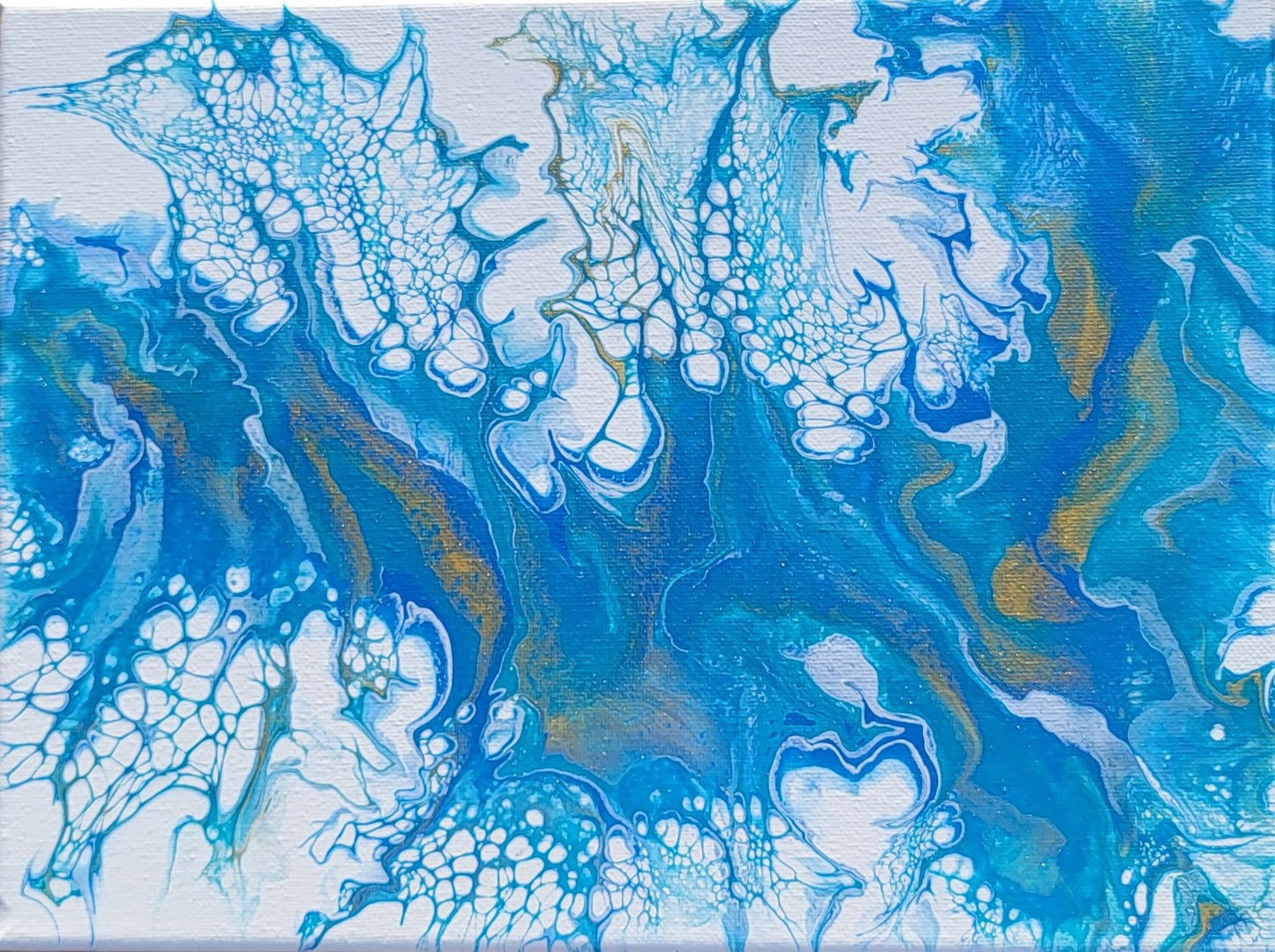 Dancing Waters 9x12” Dutch Pour Original Acrylic Painting – Ocean Abstract Art