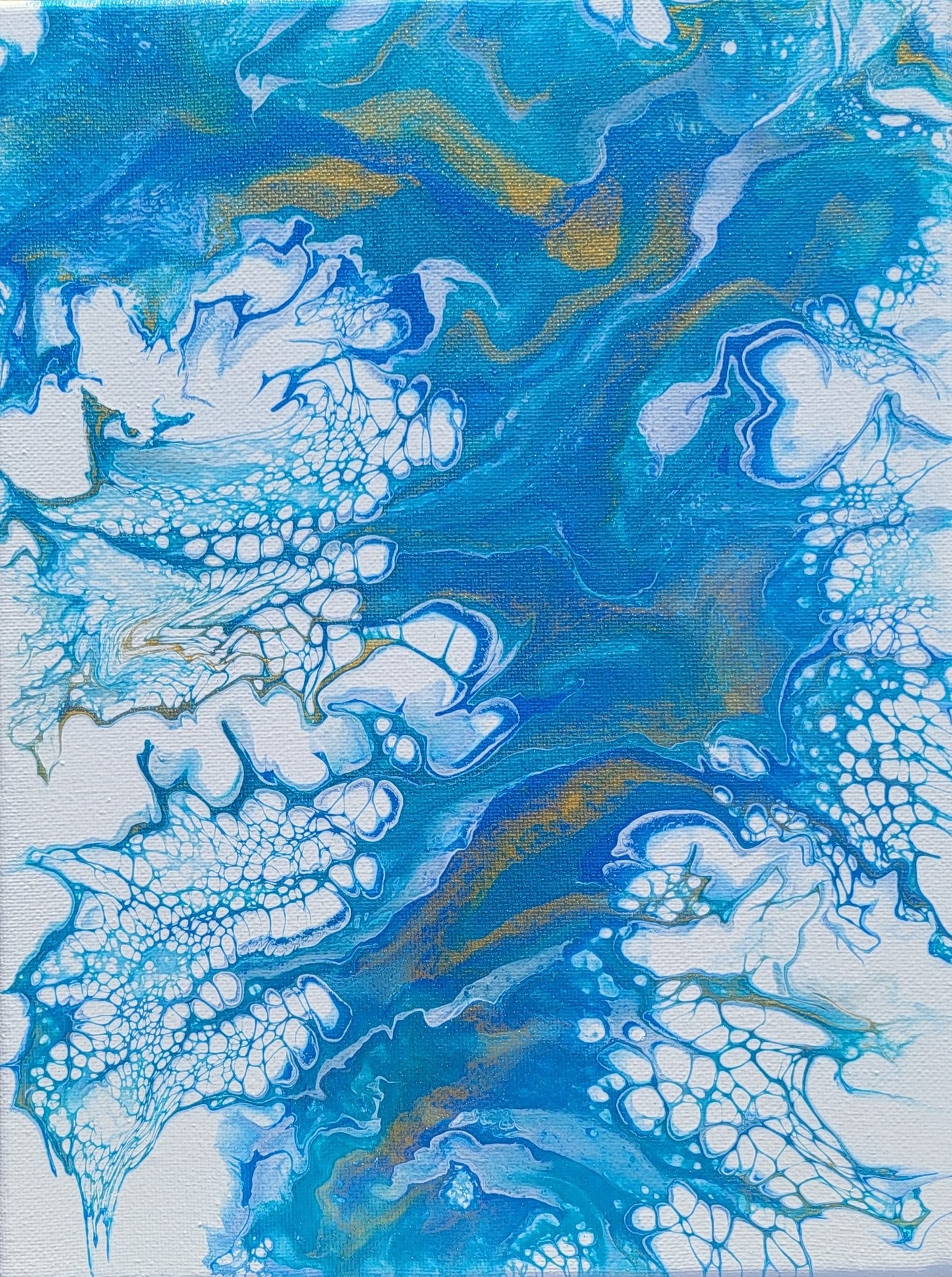 Dancing Waters 9x12” Dutch Pour Original Acrylic Painting – Ocean Abstract Art