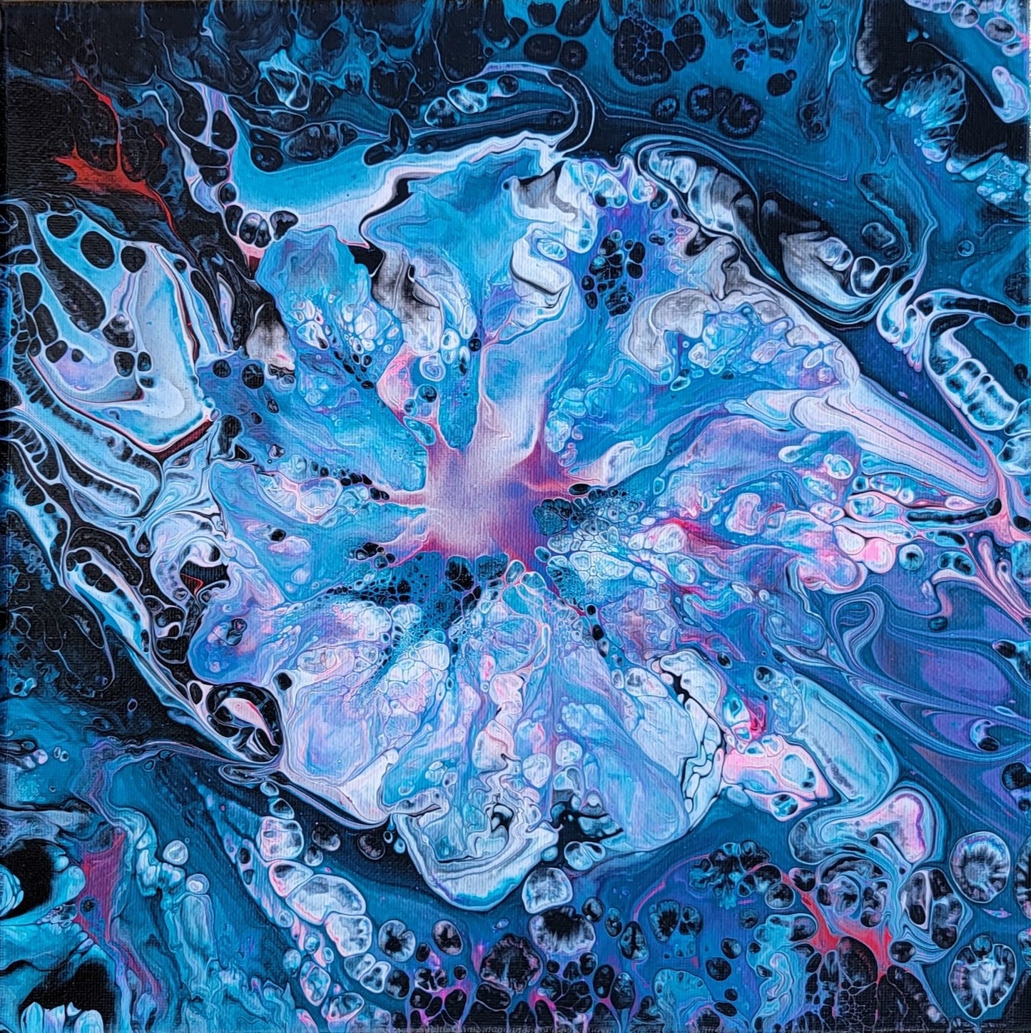 Bioluminescence - Poured Acrylic painting 12" x 12"