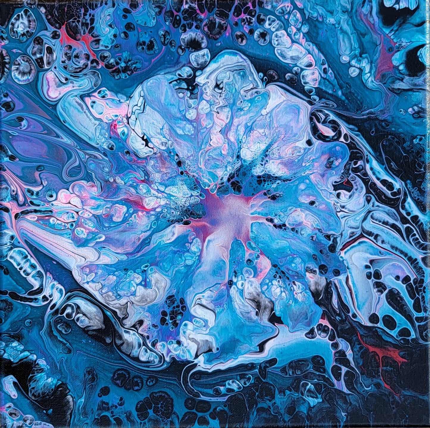 Bioluminescence - Poured Acrylic painting 12" x 12"