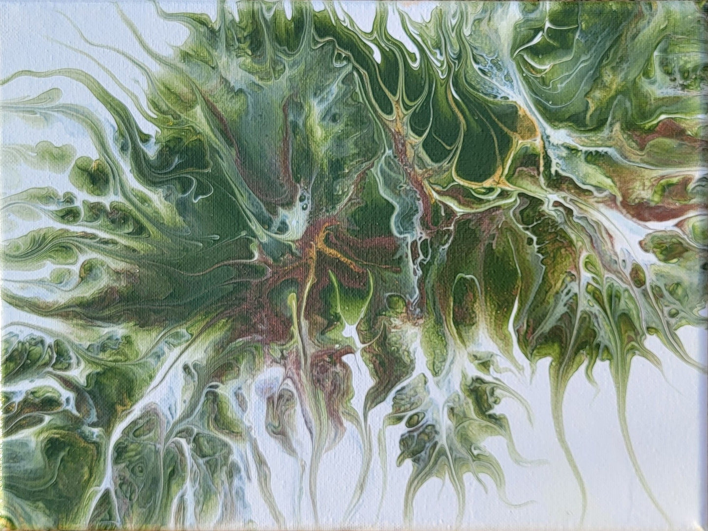 Cultivation 9x12" Dutch Pour Swipe Acrylic Painting – Organic Green Abstract Wall Art