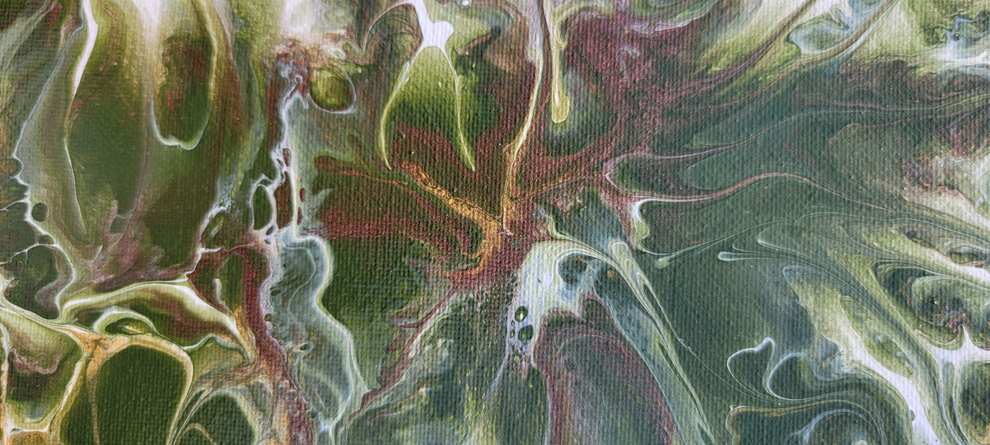 Cultivation 9x12" Dutch Pour Swipe Acrylic Painting – Organic Green Abstract Wall Art