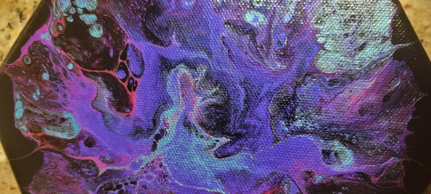 Poured Acrylic painting 8" Hexagon