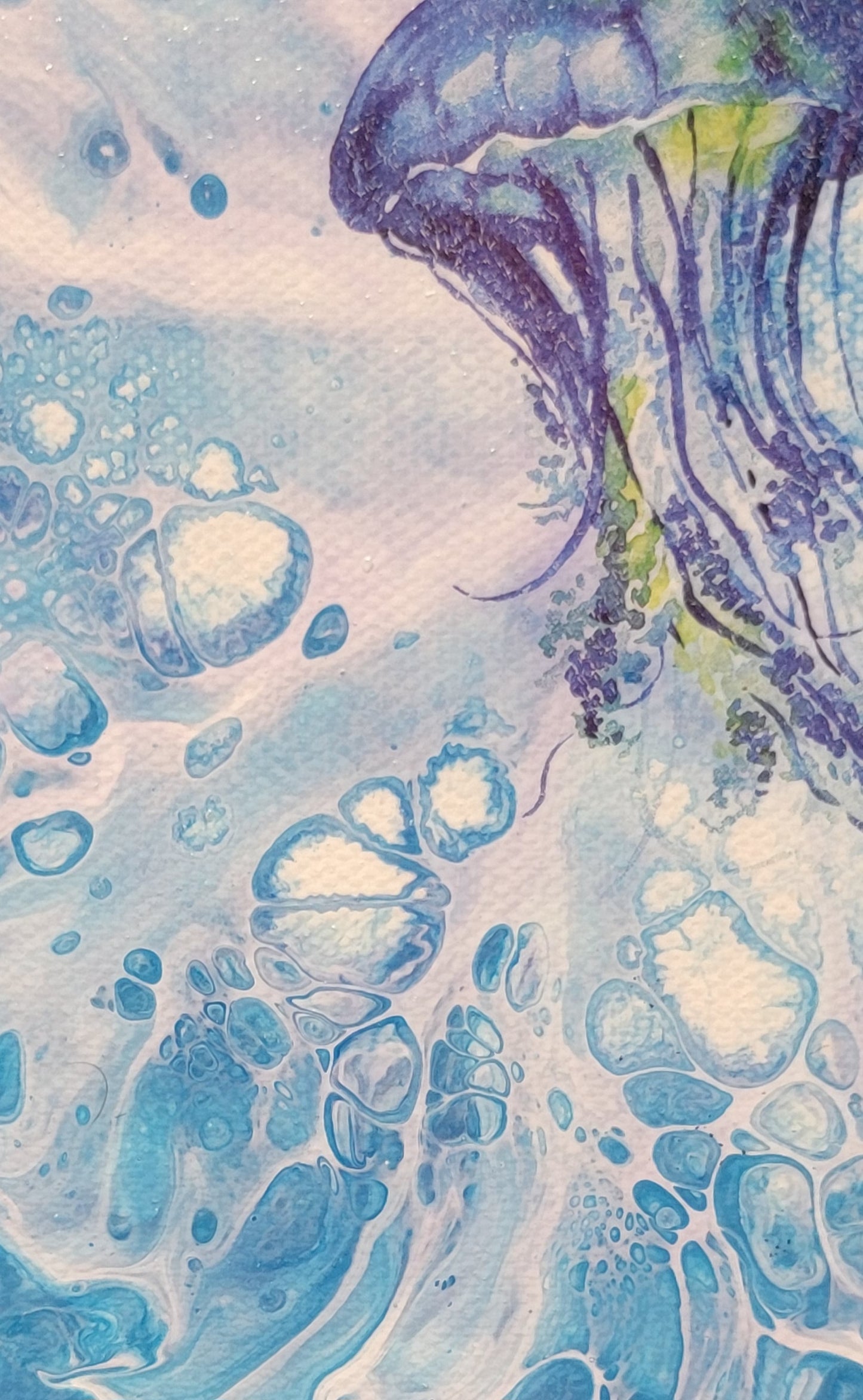 Jellyfish - Poured Acrylic painting 8" Hexagon