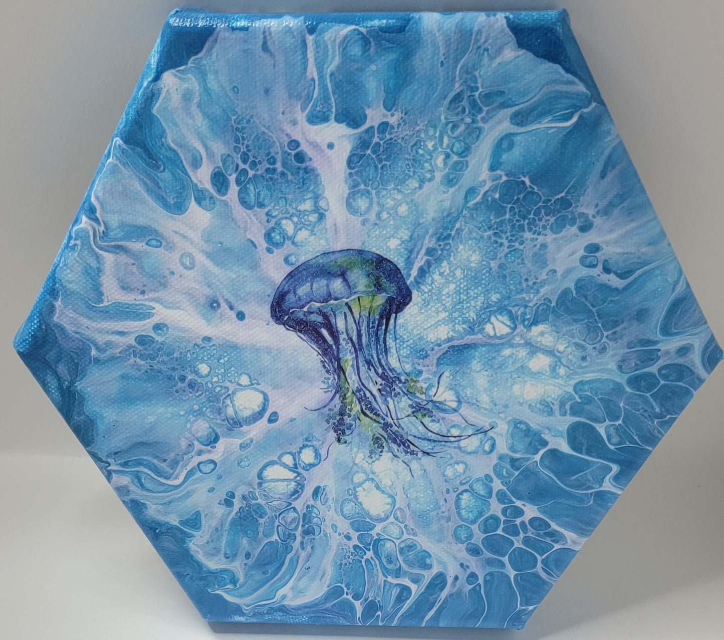 Jellyfish - Poured Acrylic painting 8" Hexagon