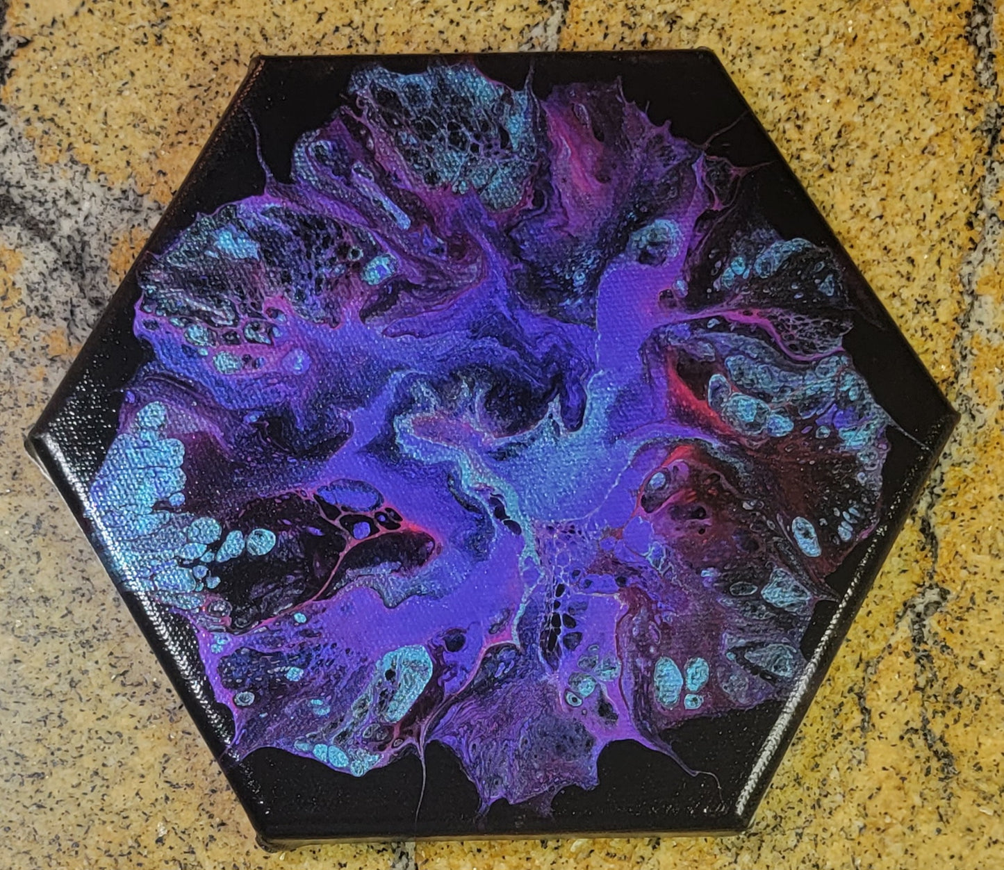 Poured Acrylic painting 8" Hexagon