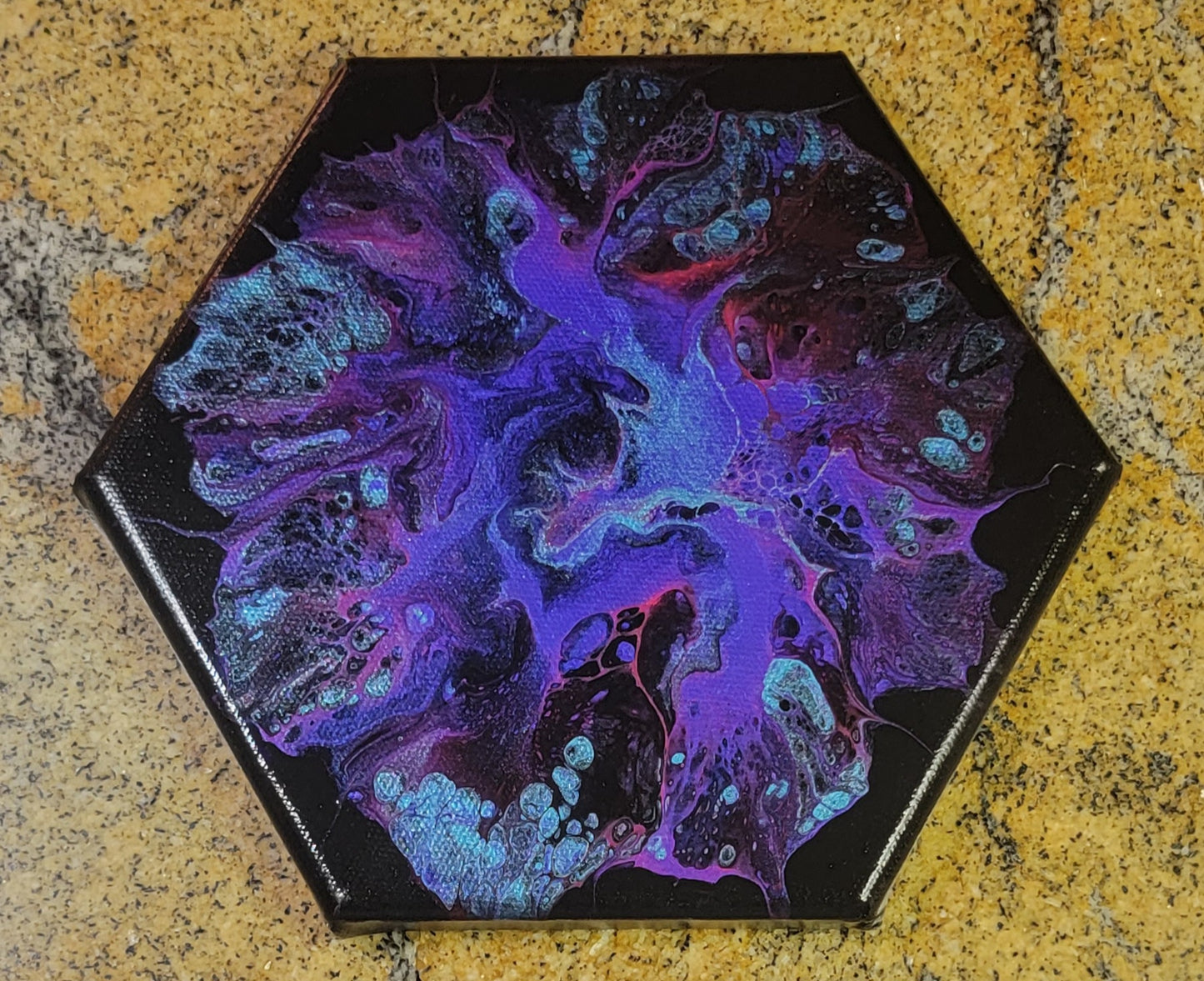 Poured Acrylic painting 8" Hexagon