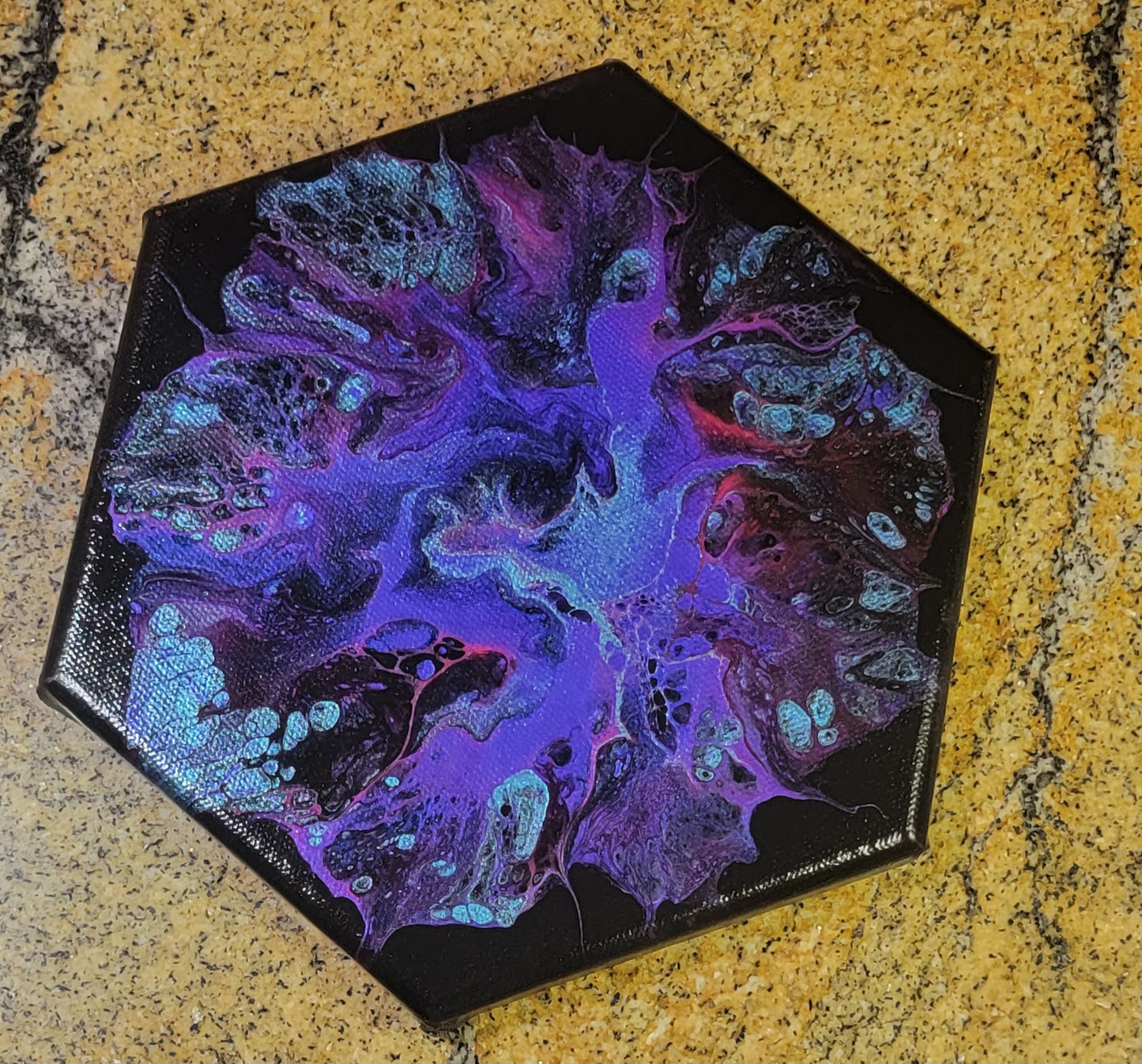 Poured Acrylic painting 8" Hexagon