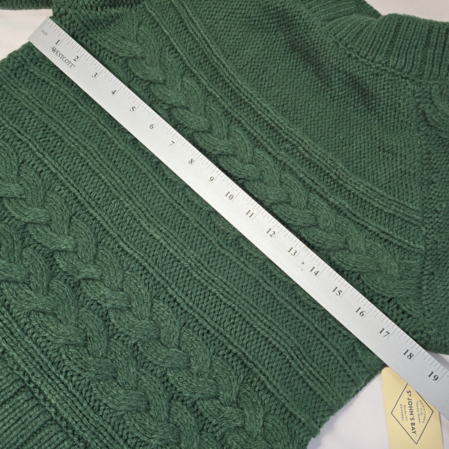 St. John’s Bay Women’s Cable Knit Sweater Mock Green Medium NWT Yosemite Pine