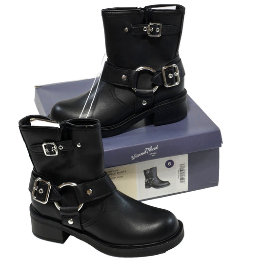 Universal Thread Connor Black Ankle Boots Size 6 Memory Foam Buckle Moto Boot