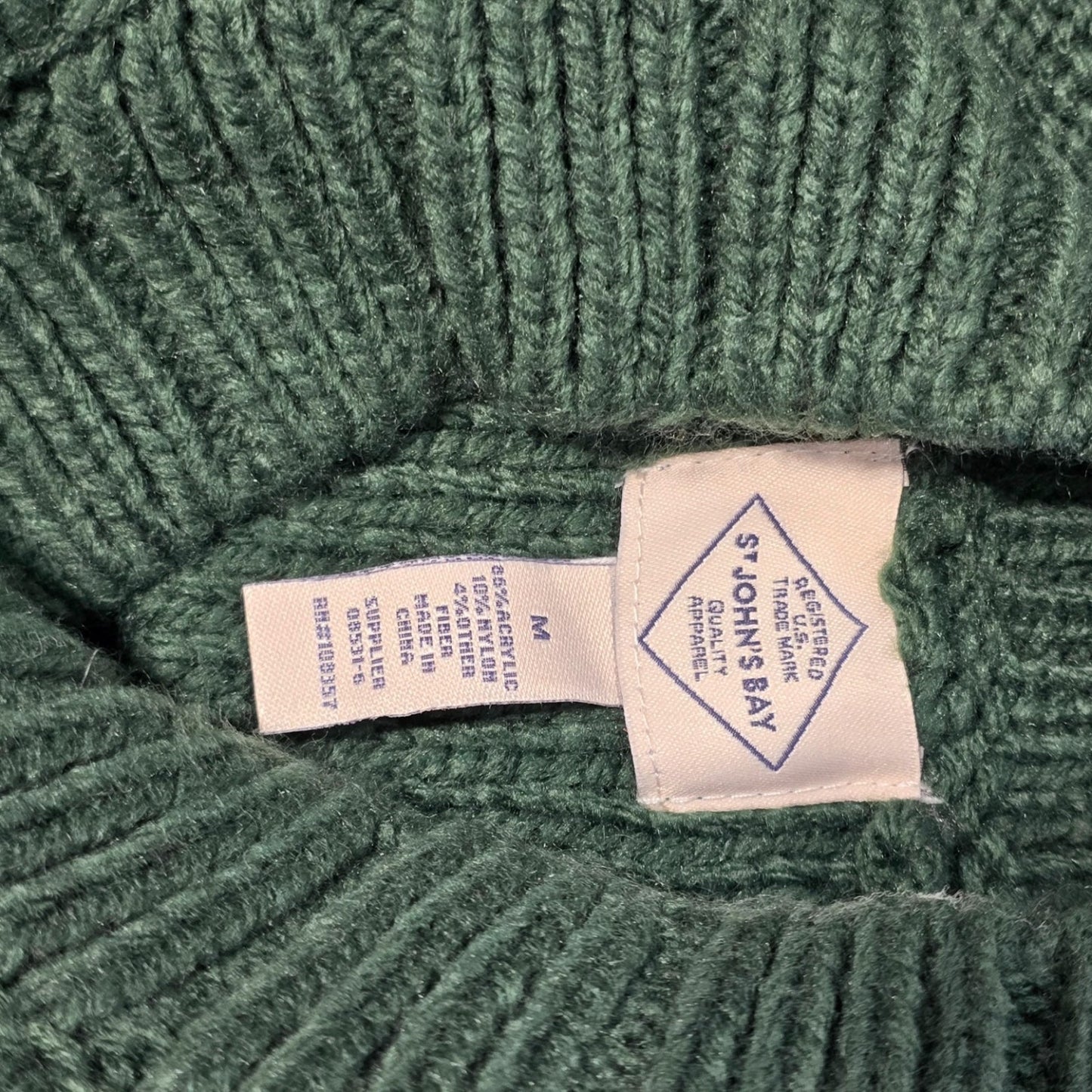 St. John’s Bay Women’s Cable Knit Sweater Mock Green Medium NWT Yosemite Pine