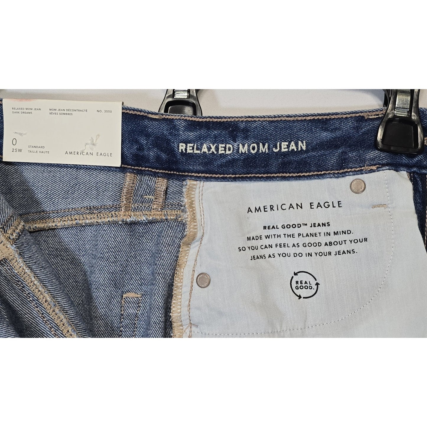 NWT American Eagle Sz 0 25W Relaxed Mom Jeans High Rise Jeans