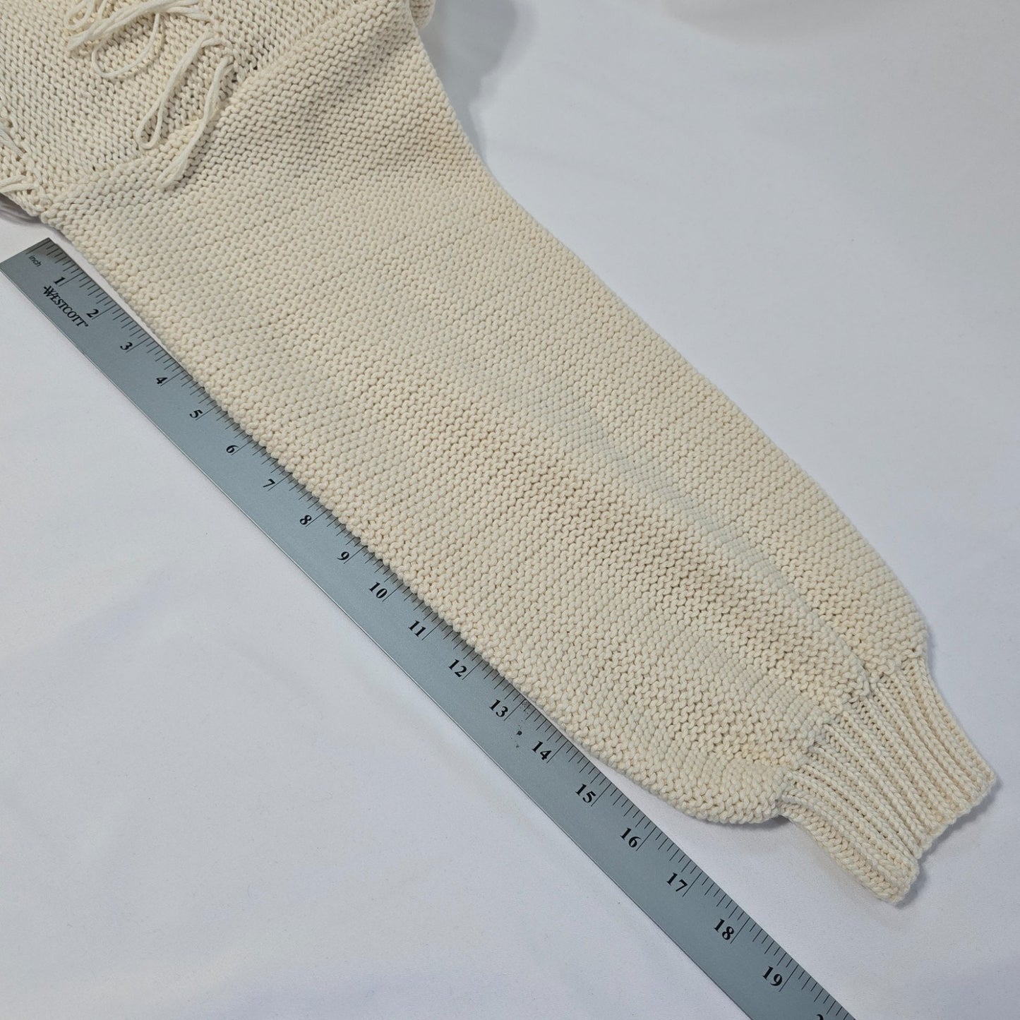 POL Cream Fringe Knit Henley Sweater Long Sleeve Cozy Pullover Medium