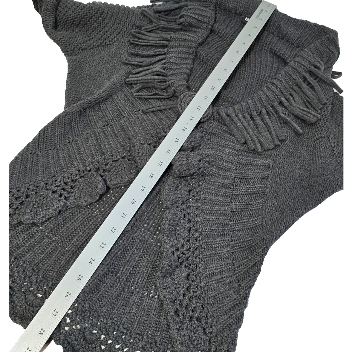 Effortless Style Knit Cardigan Women’s Large Gray Fringe Open Front Sweater
