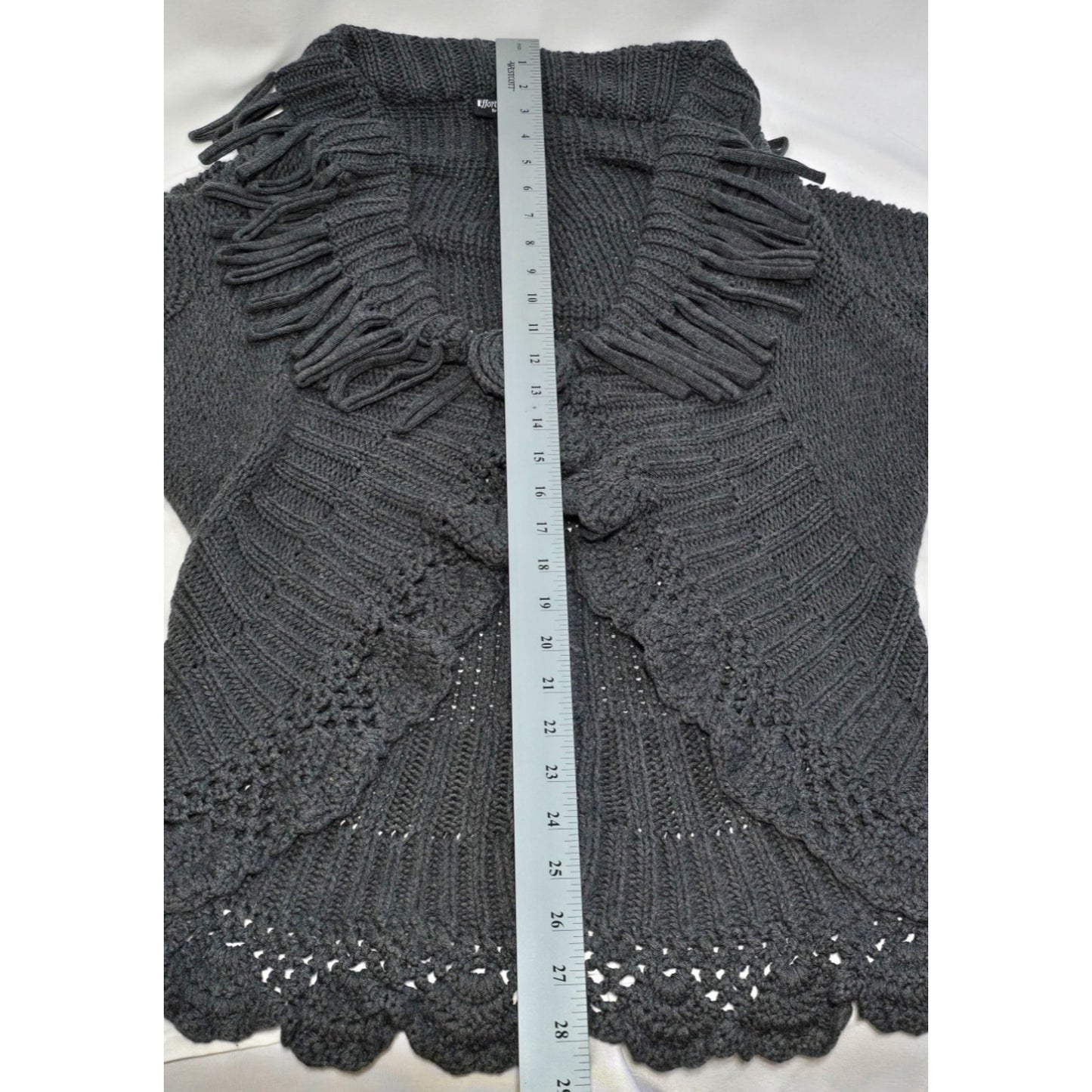 Effortless Style Knit Cardigan Women’s Large Gray Fringe Open Front Sweater