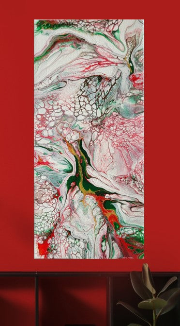Hummingbird  Poured Acrylic painting 10.5" x 5"