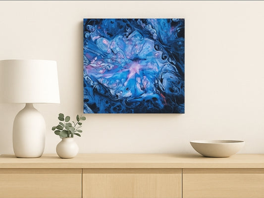 Bioluminescence - Poured Acrylic painting 12" x 12"
