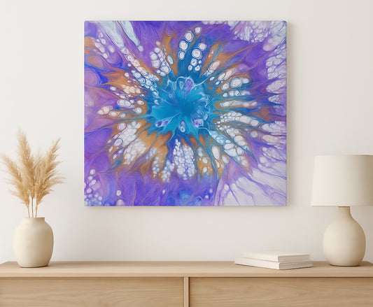 Original Fluid Acrylic Painting “Cosmic Bloom” – 12"x12" Spin Technique Abstract on Canvas