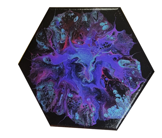 Poured Acrylic painting 8" Hexagon