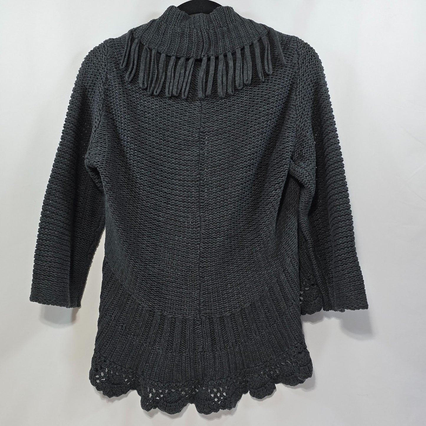Effortless Style Knit Cardigan Women’s Large Gray Fringe Open Front Sweater