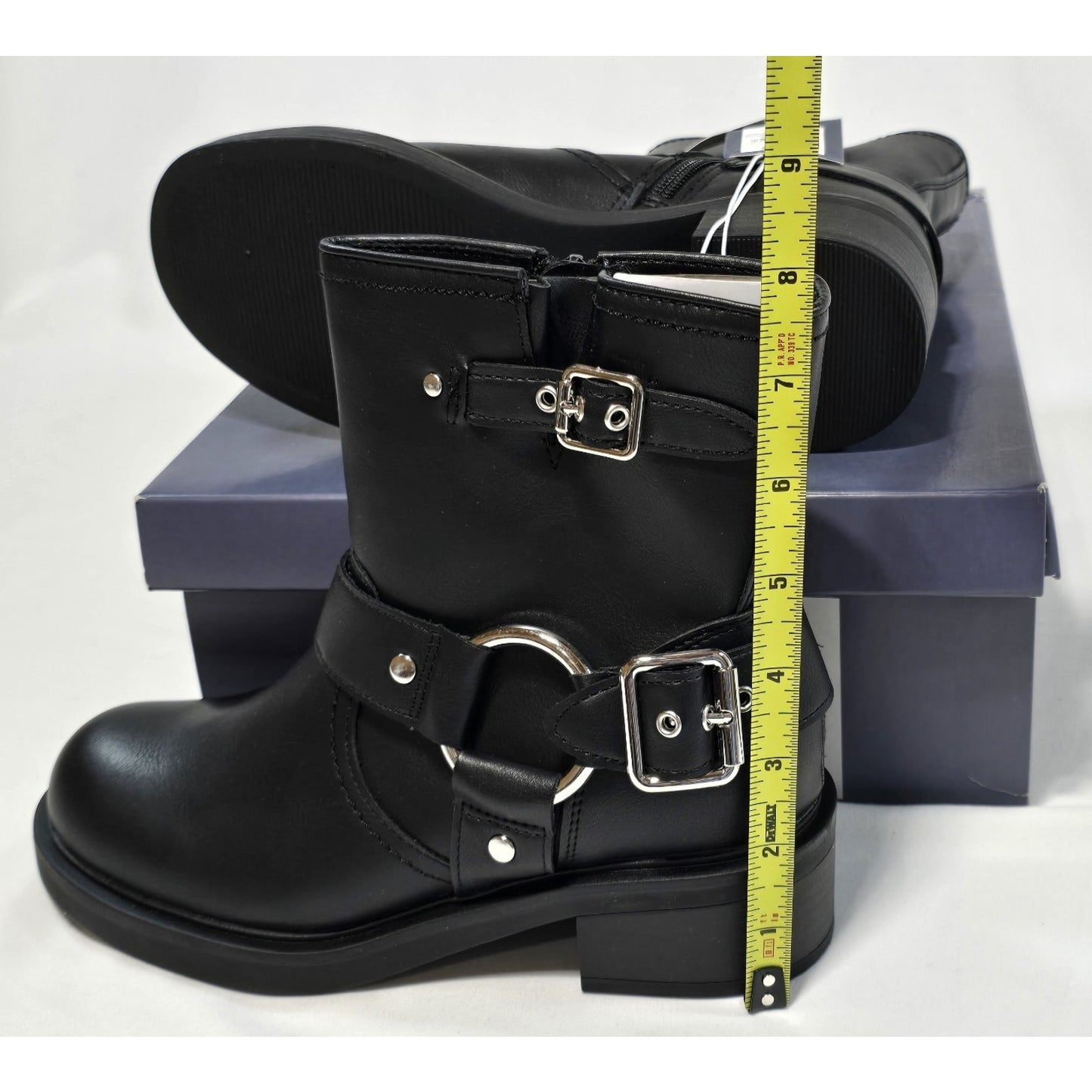 Universal Thread Connor Black Ankle Boots Size 6 Memory Foam Buckle Moto Boot