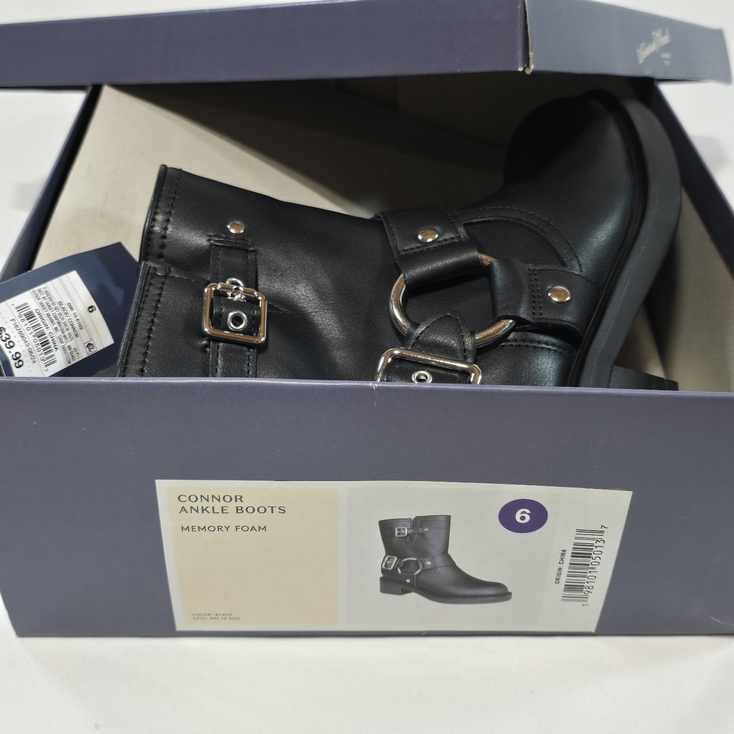 Universal Thread Connor Black Ankle Boots Size 6 Memory Foam Buckle Moto Boot