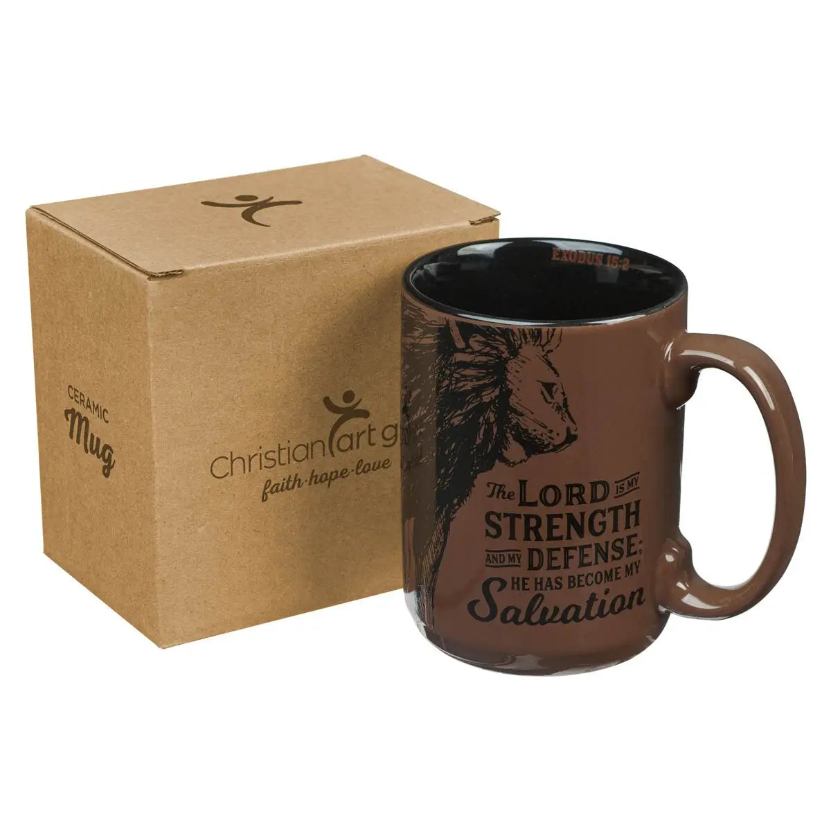 Ceramic Coffee Mug - The Lord is My Strength Walnut-Brown Ex. 15:2