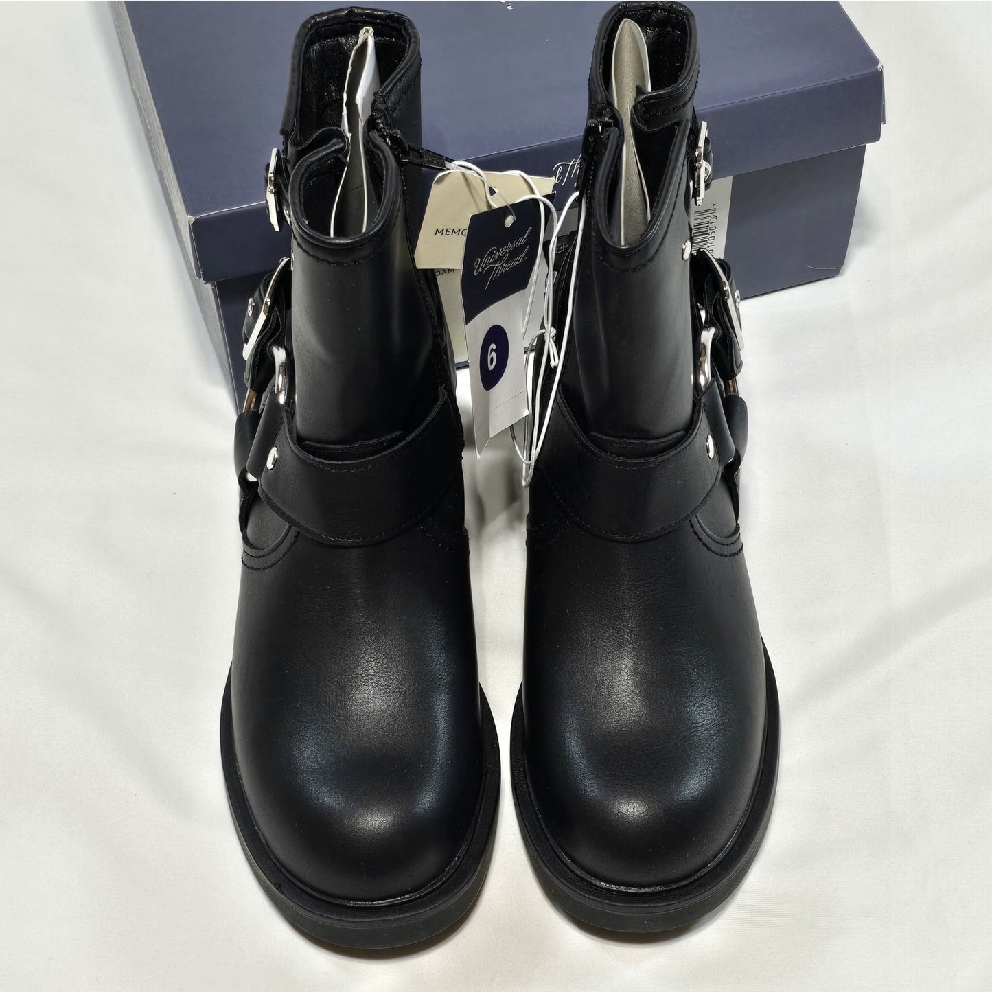 Universal Thread Connor Black Ankle Boots Size 6 Memory Foam Buckle Moto Boot