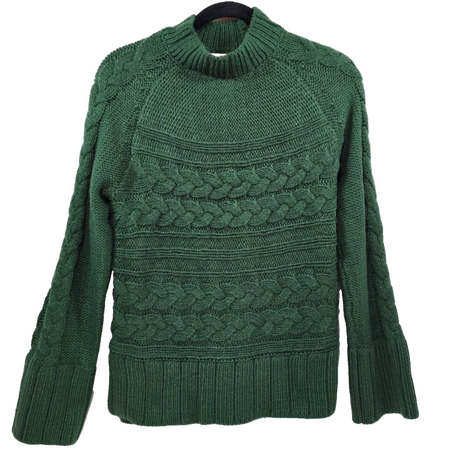St. John’s Bay Women’s Cable Knit Sweater Mock Green Medium NWT Yosemite Pine