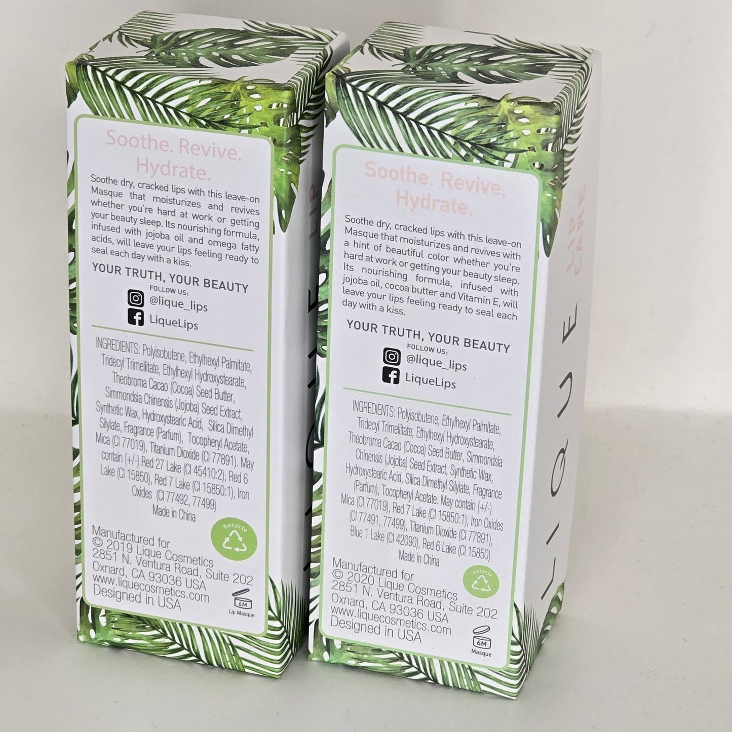 LIQUE Lip Masque 2-Pack Honey & Vanilla Scent Soothe Revive Hydrate .5oz Each