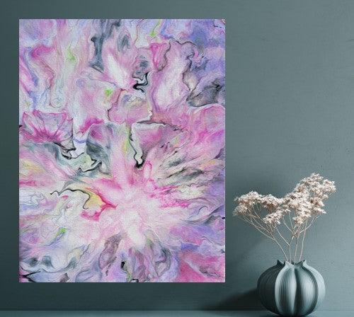 Pink Garden Poured Acrylic painting 8"x10"