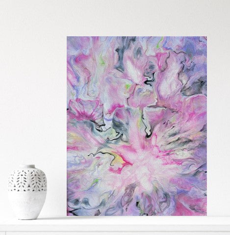 Pink Garden Poured Acrylic painting 8"x10"